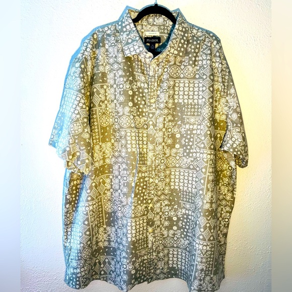 Jos A Bank Tailored Fit Linen Cotton Blend Paisley Print Button Up Shirt Size 3X - Picture 1 of 4